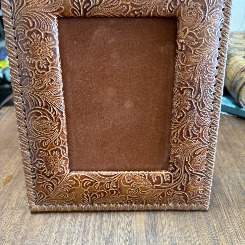 Light Brown Leather Picture Frame with Velvet lining